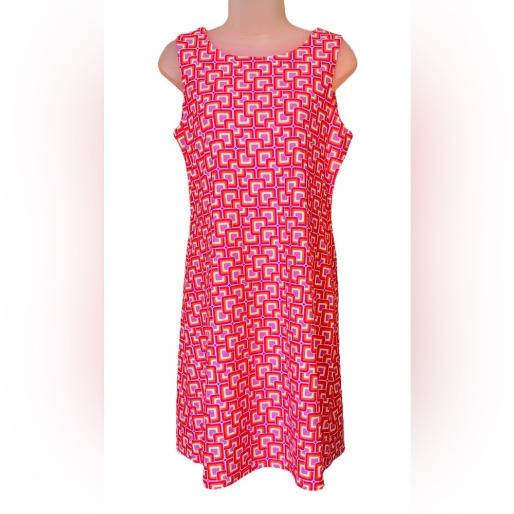 Jude Connally Beth Dress Size M Women Preppy Sleeveless Stretch Geometric Pink